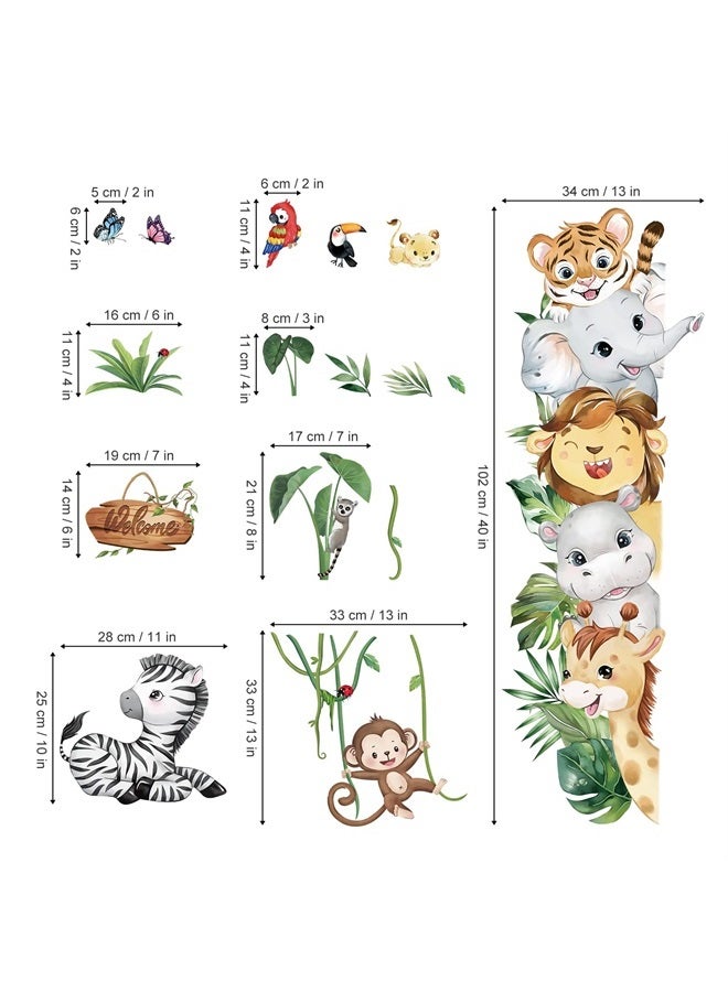 Jungle Animals Wall Decals Safari Elephant Lion Monkey Wall Stickers Kids Room Baby Nursery Bedroom Door Wall Decor