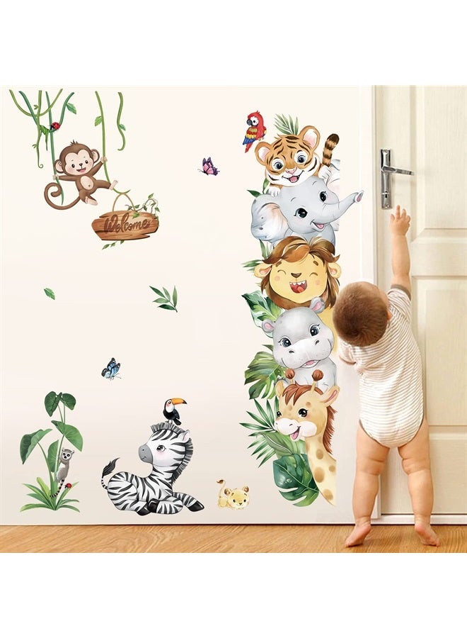 Jungle Animals Wall Decals Safari Elephant Lion Monkey Wall Stickers Kids Room Baby Nursery Bedroom Door Wall Decor