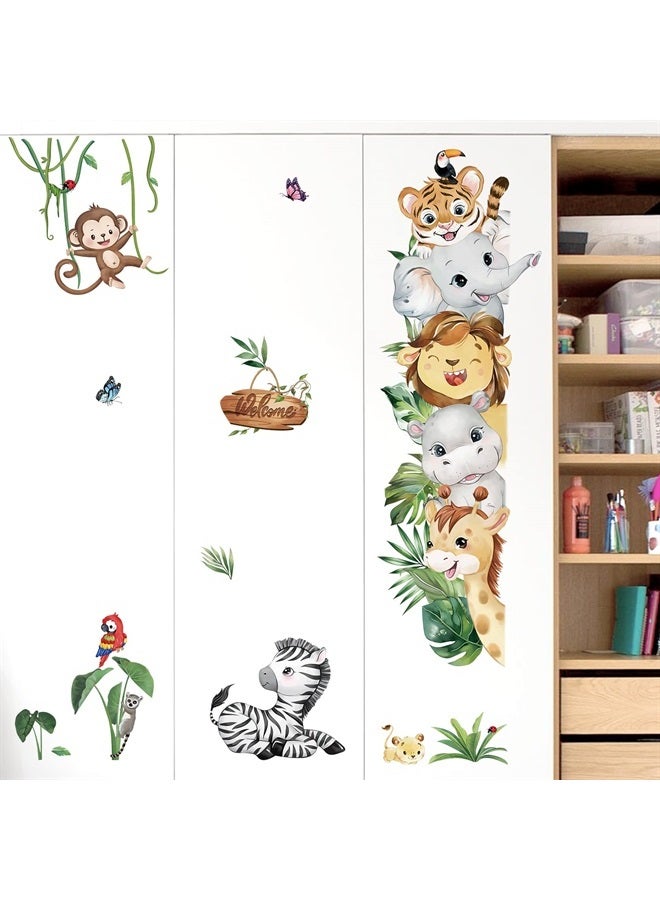 Jungle Animals Wall Decals Safari Elephant Lion Monkey Wall Stickers Kids Room Baby Nursery Bedroom Door Wall Decor