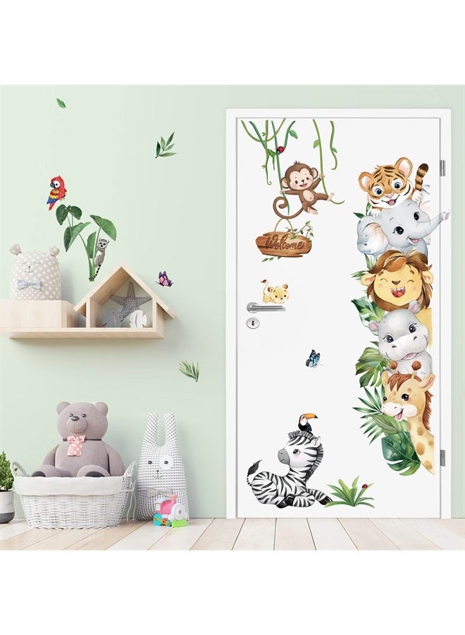 Jungle Animals Wall Decals Safari Elephant Lion Monkey Wall Stickers Kids Room Baby Nursery Bedroom Door Wall Decor