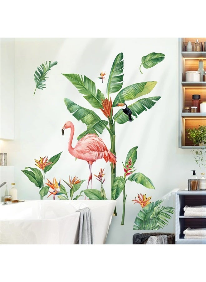 Tropical Leaves Wall Decals Flamingo Green Plants Wall Stickers Living Room Bedroom Sofa TV Background Wall Decor