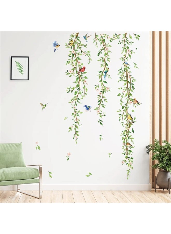 Hanging Green Vine Wall Decals Plants Leaves Birds Wall Stickers Bedroom Living Room Sofa TV Background Wall Decor