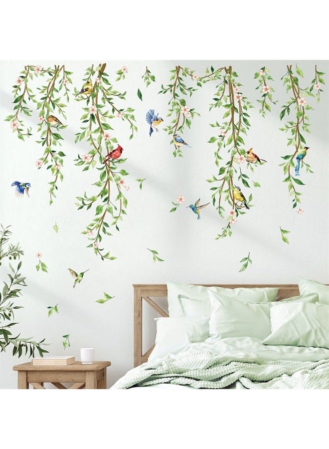 Hanging Green Vine Wall Decals Plants Leaves Birds Wall Stickers Bedroom Living Room Sofa TV Background Wall Decor