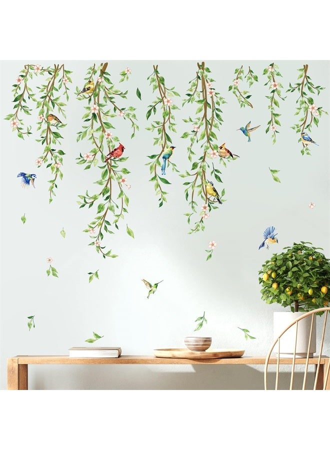 Hanging Green Vine Wall Decals Plants Leaves Birds Wall Stickers Bedroom Living Room Sofa TV Background Wall Decor