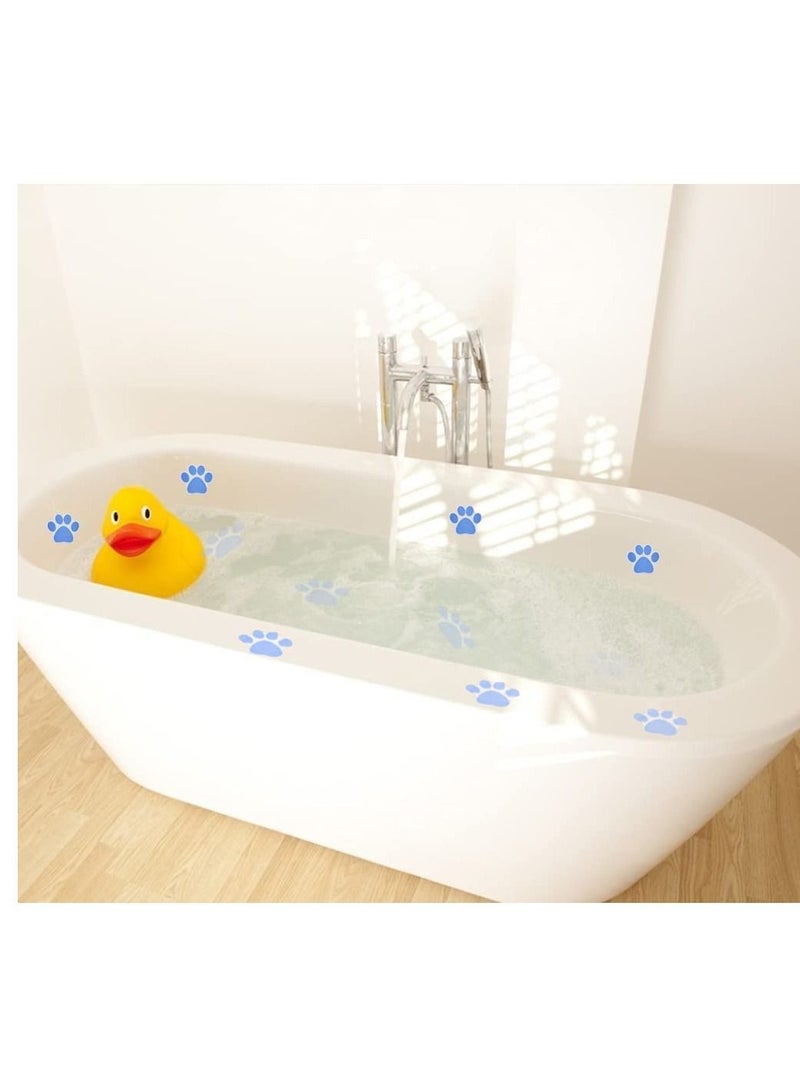 Non-slip Bathtub Stickers, 20pcs Adhesive Paw Print Bath Treads, Decals Add Non-Slip Traction to Tubs, Showers, Pools, Boats, Stairs with 1 PCS Scraper (Blue, 10 Large)