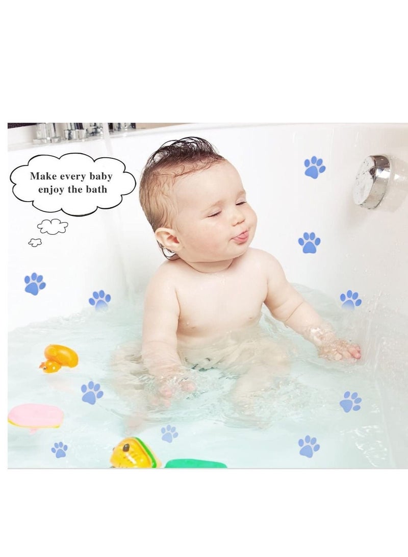 Non-slip Bathtub Stickers, 20pcs Adhesive Paw Print Bath Treads, Decals Add Non-Slip Traction to Tubs, Showers, Pools, Boats, Stairs with 1 PCS Scraper (Blue, 10 Large)