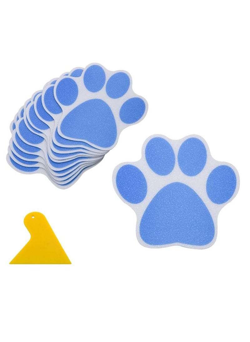 Non-slip Bathtub Stickers, 20pcs Adhesive Paw Print Bath Treads, Decals Add Non-Slip Traction to Tubs, Showers, Pools, Boats, Stairs with 1 PCS Scraper (Blue, 10 Large)