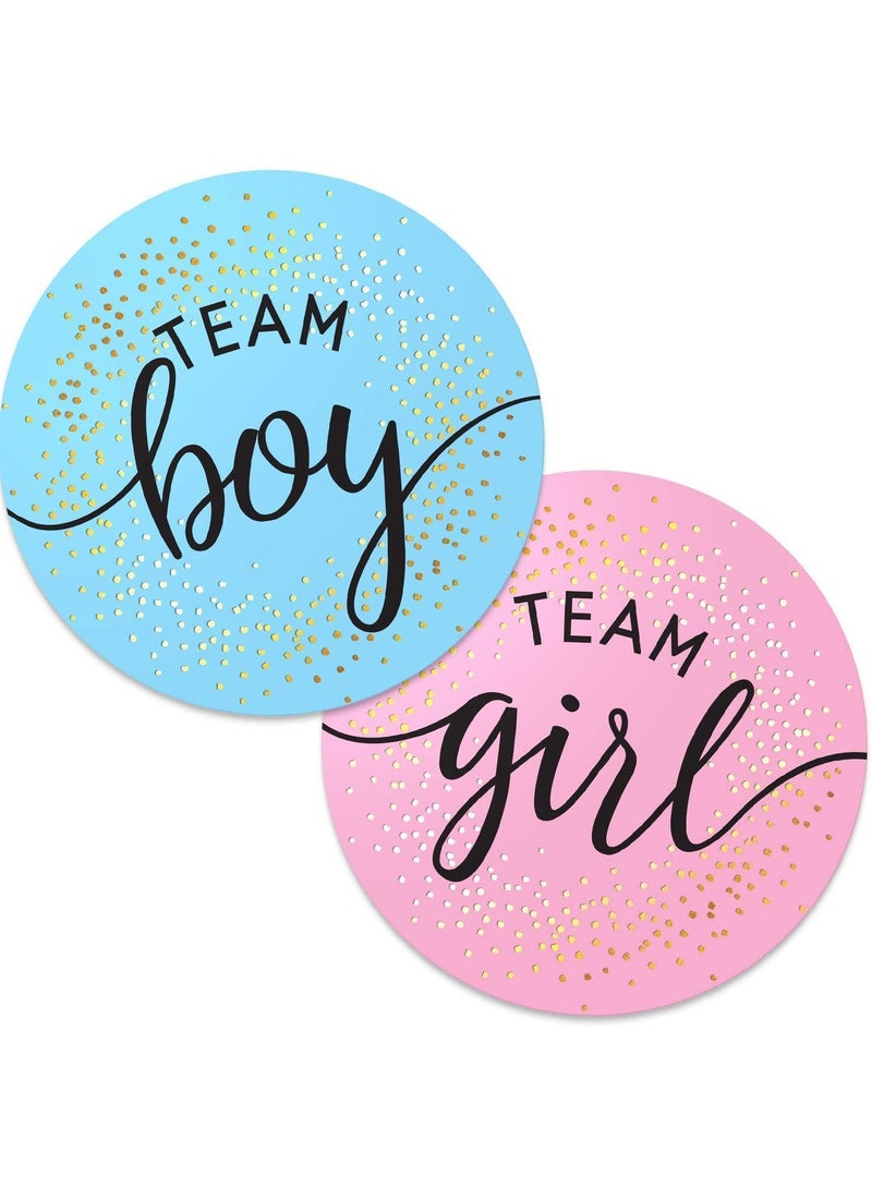 80 Sheets Gender Display Stickers with Gold Foil for Team Boy and Girl Labels Pink Blue Party Invitations Voting Games, Baby Shower (Circle)