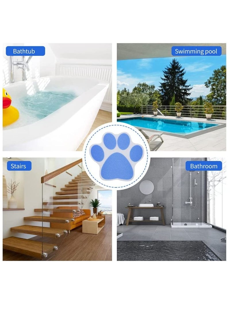 Non-slip Bathtub Stickers, 20pcs Adhesive Paw Print Bath Treads, Decals Add Non-Slip Traction to Tubs, Showers, Pools, Boats, Stairs with 1 PCS Scraper (Blue, 10 Large)