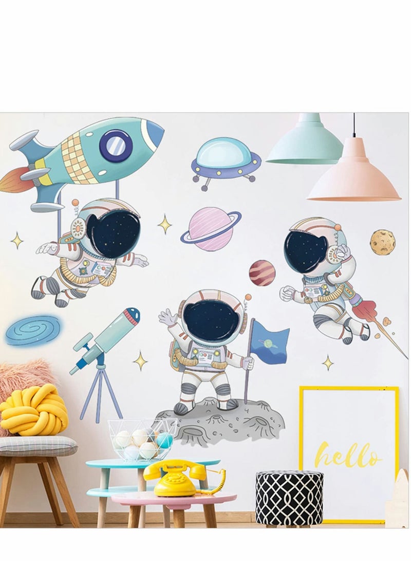 Astronaut Wall Stickers, Outer Space Stars Decals, DIY Removable Large Art Decoration, Peel and Stick, for Kids Baby Boys Girls Playroom Bedroom Decor