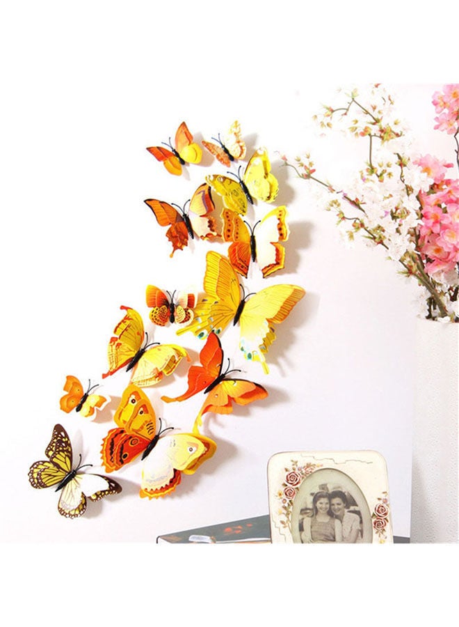 12-Piece 3D Wall Stickers Butterfly Double Layers Multicolour