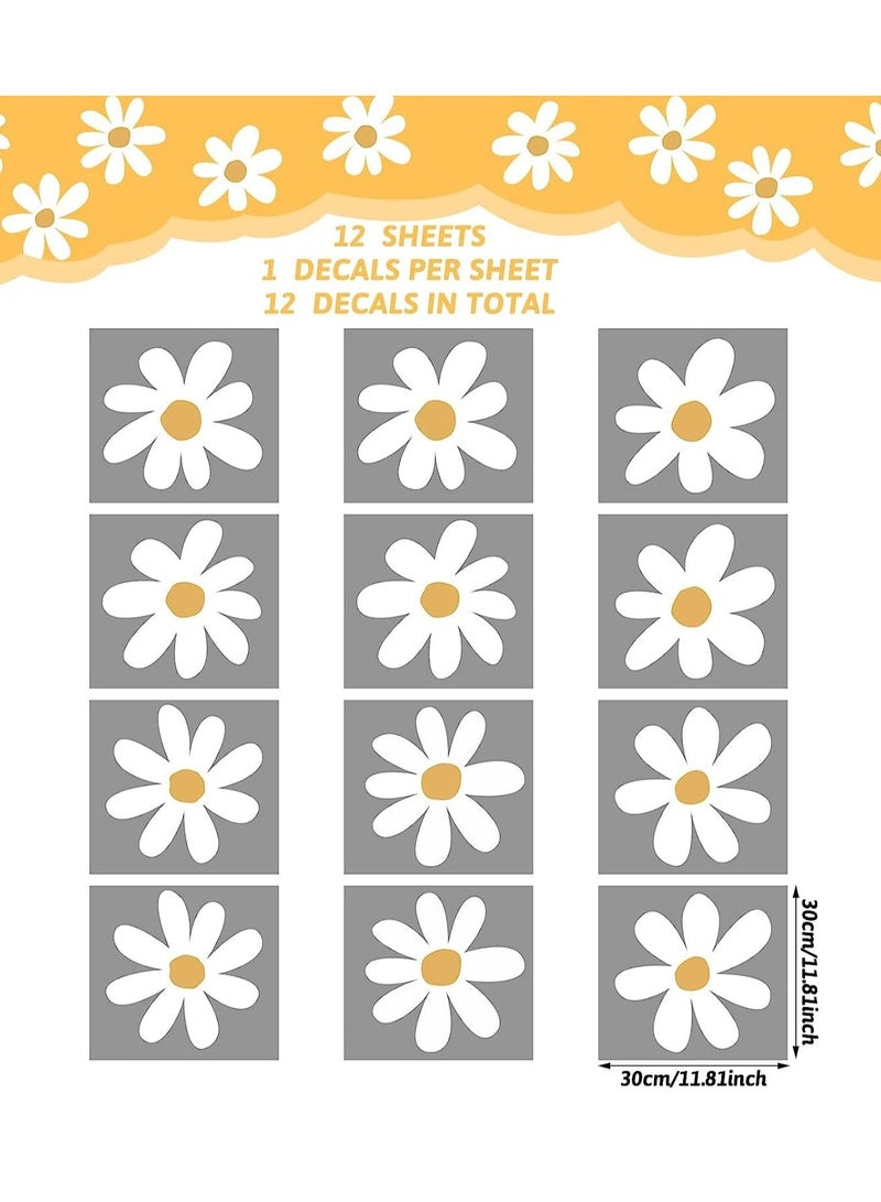 Wall Decals, 12 Sheets Daisy Decals White, Flower Stickers Big Peel and Stick Floral for Kids Girls Nursery Playroom Bedroom Living Room Decor