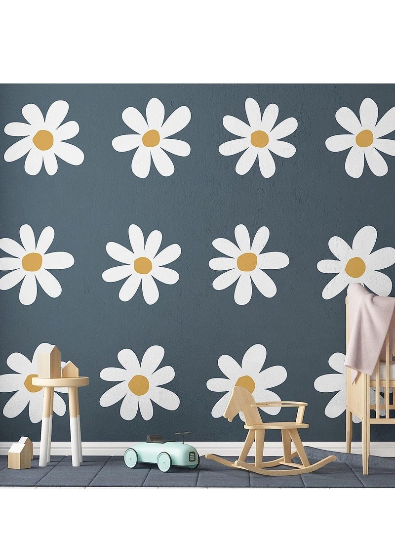 Wall Decals, 12 Sheets Daisy Decals White, Flower Stickers Big Peel and Stick Floral for Kids Girls Nursery Playroom Bedroom Living Room Decor