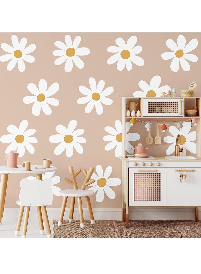 Wall Decals, 12 Sheets Daisy Decals White, Flower Stickers Big Peel and Stick Floral for Kids Girls Nursery Playroom Bedroom Living Room Decor