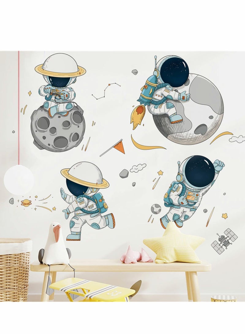 Astronaut Wall Stickers, Outer Space Stars Decals, DIY Removable Large Art Decoration, Peel and Stick, for Kids Baby Boys Girls Playroom Bedroom Decor