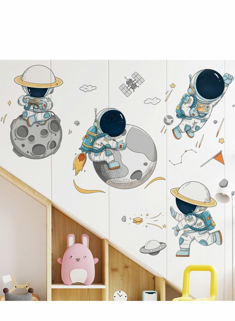 Astronaut Wall Stickers, Outer Space Stars Decals, DIY Removable Large Art Decoration, Peel and Stick, for Kids Baby Boys Girls Playroom Bedroom Decor