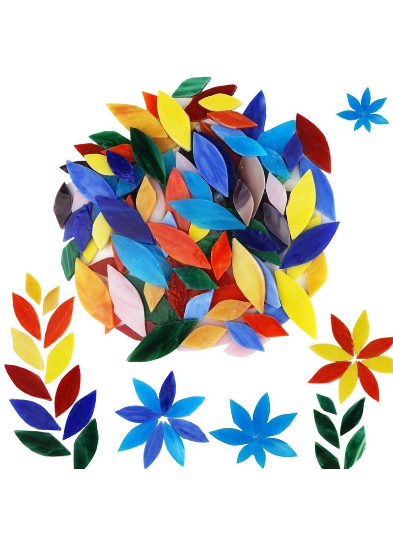 Glass Mosaic Tiles, 100 Pieces Mixed Color Petal Hand-Cut Stained Flower Leaves Tiles for DIY Crafts, Plates, Picture Frames, Crafts Home Decoration Walls