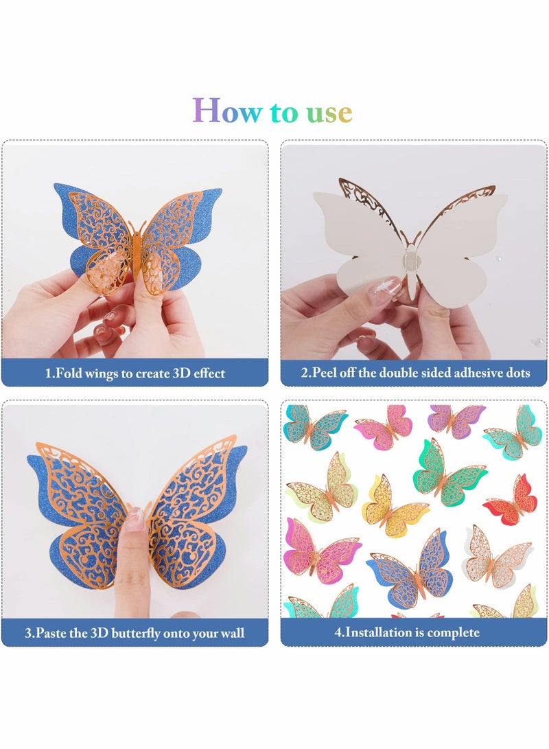 3D Butterfly Wall Decor, 36 Pcs Decorations Double Layers Stickers for Party Baby Show Wedding Decor Room Dcor DIY Gift (Multiple Colors Randomly)