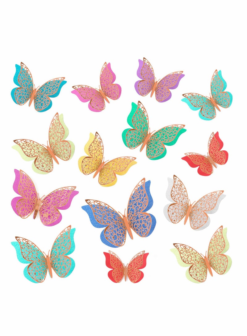 3D Butterfly Wall Decor, 36 Pcs Decorations Double Layers Stickers for Party Baby Show Wedding Decor Room Dcor DIY Gift (Multiple Colors Randomly)