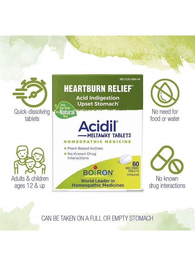Acidil for Relief of Acid Reflux, Heartburn, Indigestion, and Upset Stomach - 60 Count