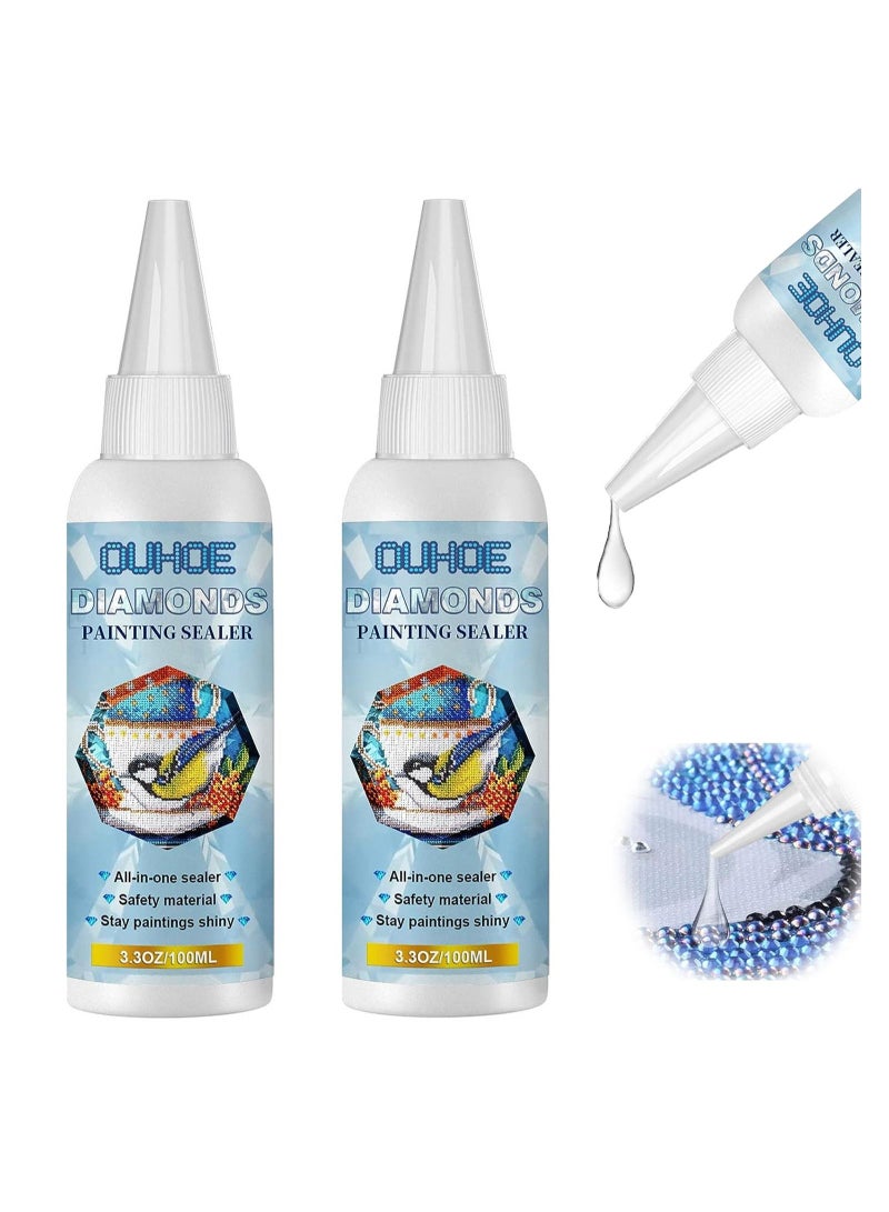 Diamond Painting Sealer, 100ML/3.3OZ Diamond Painting Glue for Shine Effect & The Diamond Hold Prevent Falling Off, Diamond Painting Accessories and Tools (2 PCS 100ML/3.3OZ)