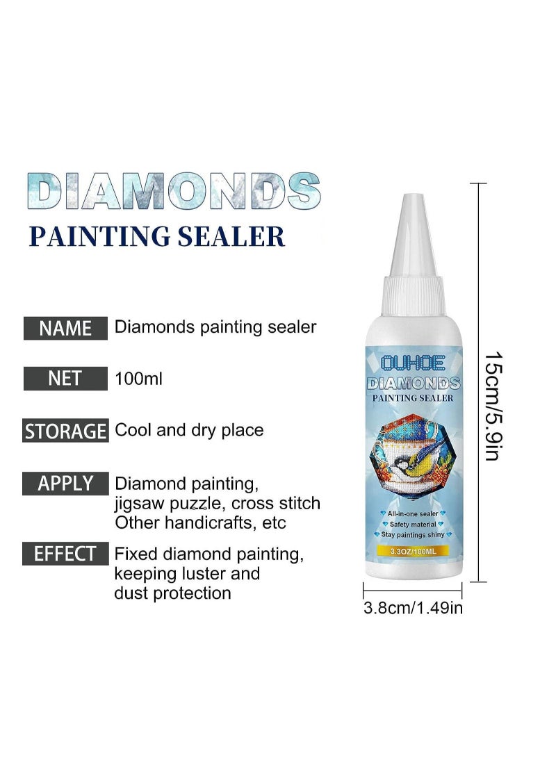 Diamond Painting Sealer, 100ML/3.3OZ Diamond Painting Glue for Shine Effect & The Diamond Hold Prevent Falling Off, Diamond Painting Accessories and Tools (2 PCS 100ML/3.3OZ)