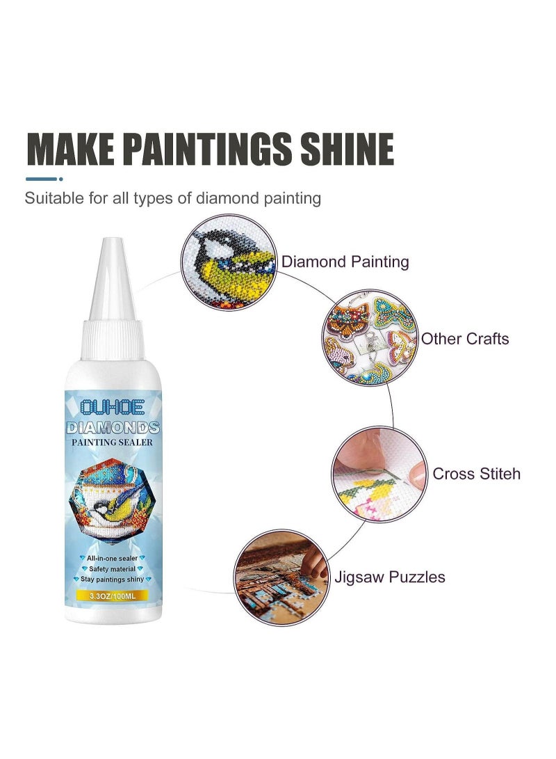 Diamond Painting Sealer, 100ML/3.3OZ Diamond Painting Glue for Shine Effect & The Diamond Hold Prevent Falling Off, Diamond Painting Accessories and Tools (2 PCS 100ML/3.3OZ)