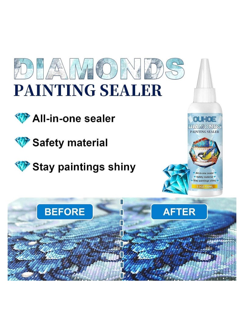Diamond Painting Sealer, 100ML/3.3OZ Diamond Painting Glue for Shine Effect & The Diamond Hold Prevent Falling Off, Diamond Painting Accessories and Tools (2 PCS 100ML/3.3OZ)