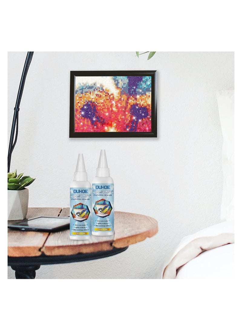 Diamond Painting Sealer, 100ML/3.3OZ Diamond Painting Glue for Shine Effect & The Diamond Hold Prevent Falling Off, Diamond Painting Accessories and Tools (2 PCS 100ML/3.3OZ)