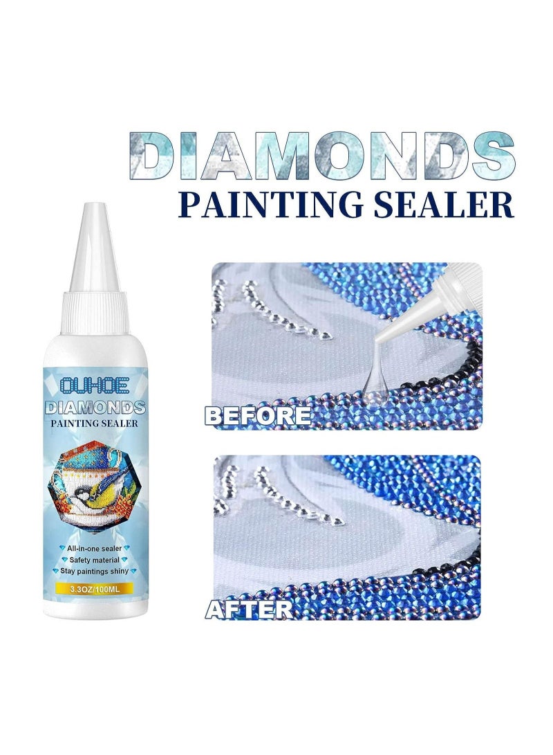 Diamond Painting Sealer, 100ML/3.3OZ Diamond Painting Glue for Shine Effect & The Diamond Hold Prevent Falling Off, Diamond Painting Accessories and Tools (2 PCS 100ML/3.3OZ)