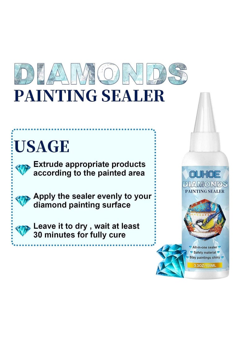 Diamond Painting Sealer, 100ML/3.3OZ Diamond Painting Glue for Shine Effect & The Diamond Hold Prevent Falling Off, Diamond Painting Accessories and Tools (2 PCS 100ML/3.3OZ)