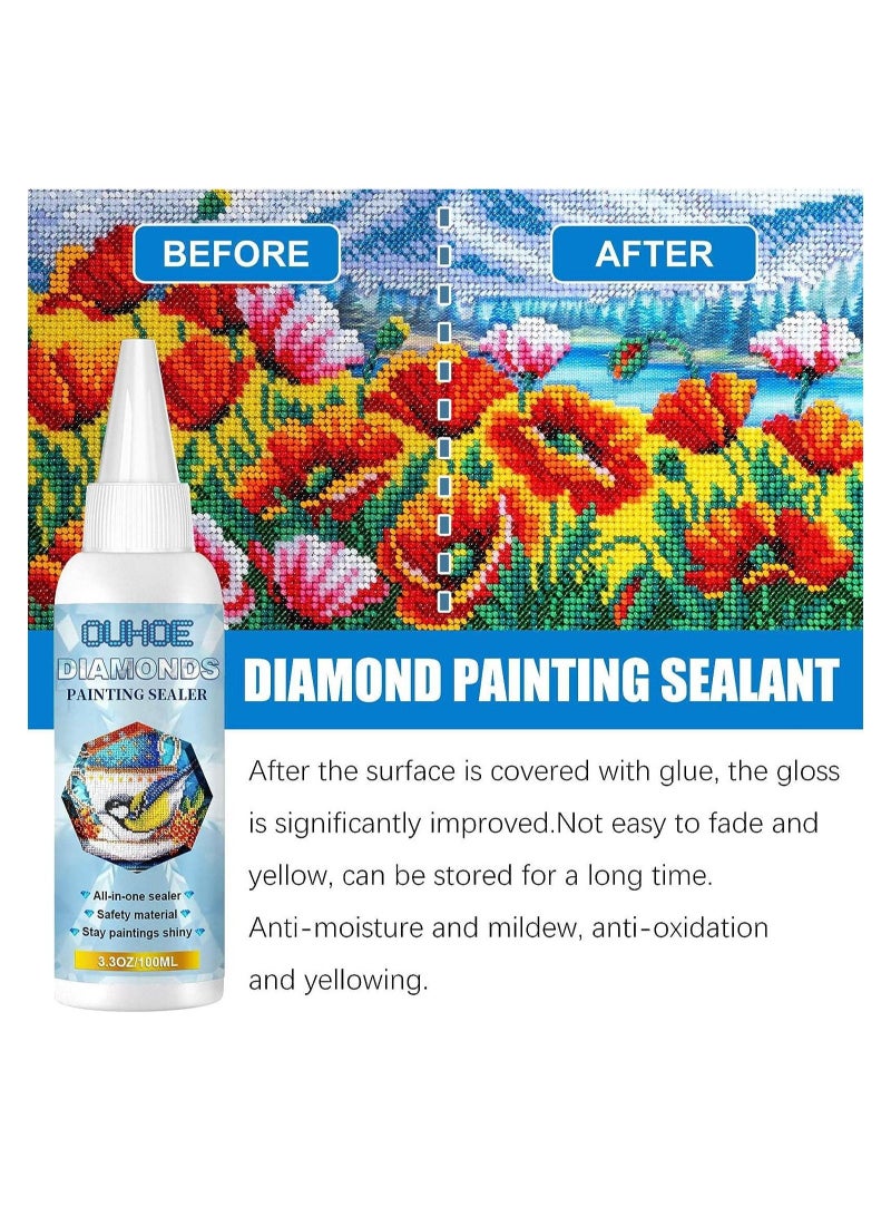 Diamond Painting Sealer, 100ML/3.3OZ Diamond Painting Glue for Shine Effect & The Diamond Hold Prevent Falling Off, Diamond Painting Accessories and Tools (2 PCS 100ML/3.3OZ)