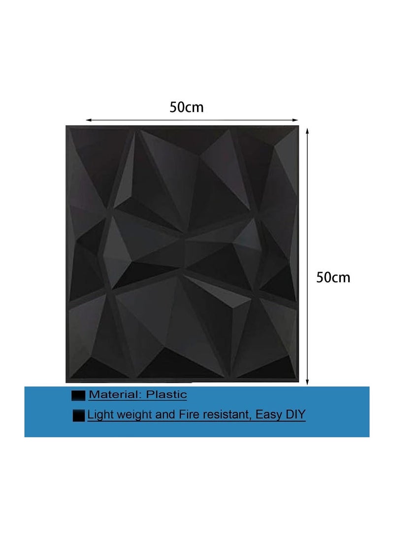 12 PCS 3D Wall Panels 3D Diamond Texture Wall Panels PVC Wallpaper Panels Wall Decoration Covering 50x50CM Black