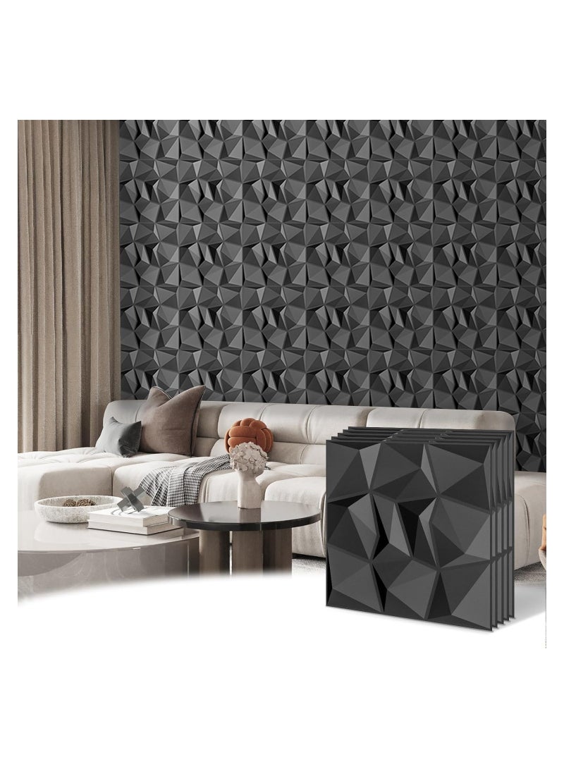 12 PCS 3D Wall Panels 3D Diamond Texture Wall Panels PVC Wallpaper Panels Wall Decoration Covering 50x50CM Black