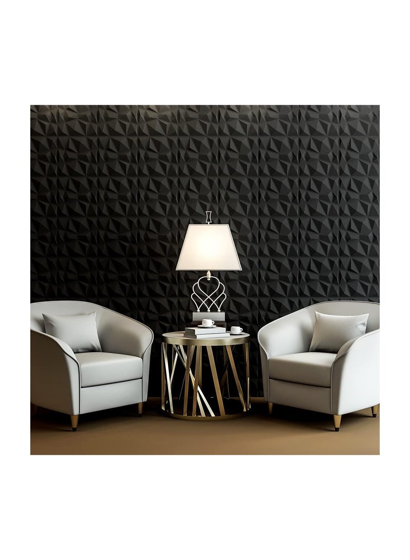 12 PCS 3D Wall Panels 3D Diamond Texture Wall Panels PVC Wallpaper Panels Wall Decoration Covering 50x50CM Black