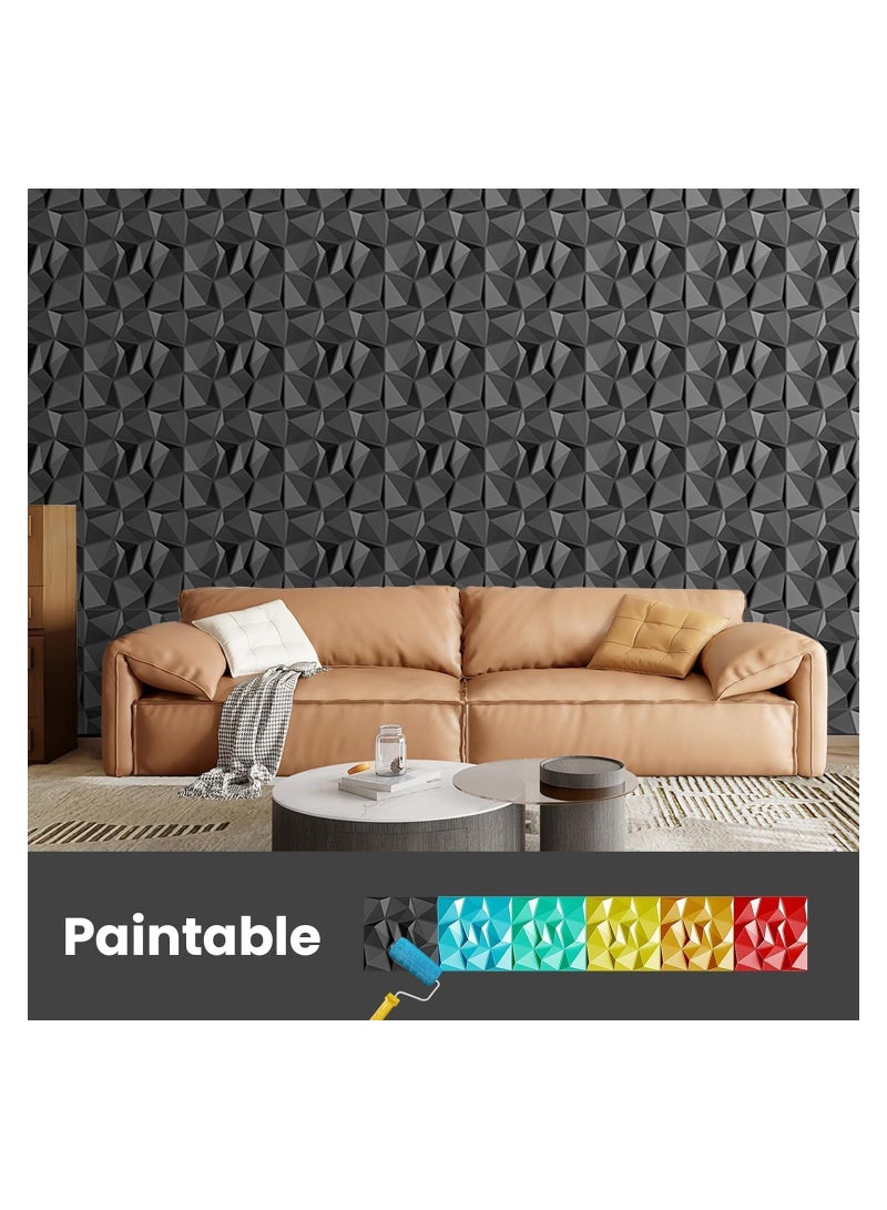 12 PCS 3D Wall Panels 3D Texture Wallpaper Panel Diamond Design Decorative Wall Covering 30x30cm Black