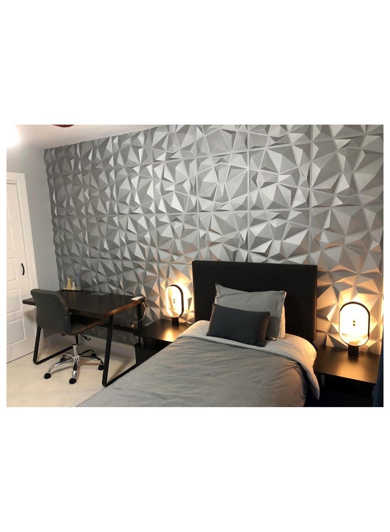12 PCS 3D Wall Panels 3D Diamond Texture Wall Panels PVC Wallpaper Panels Wall Decoration Covering 50x50cm Silve