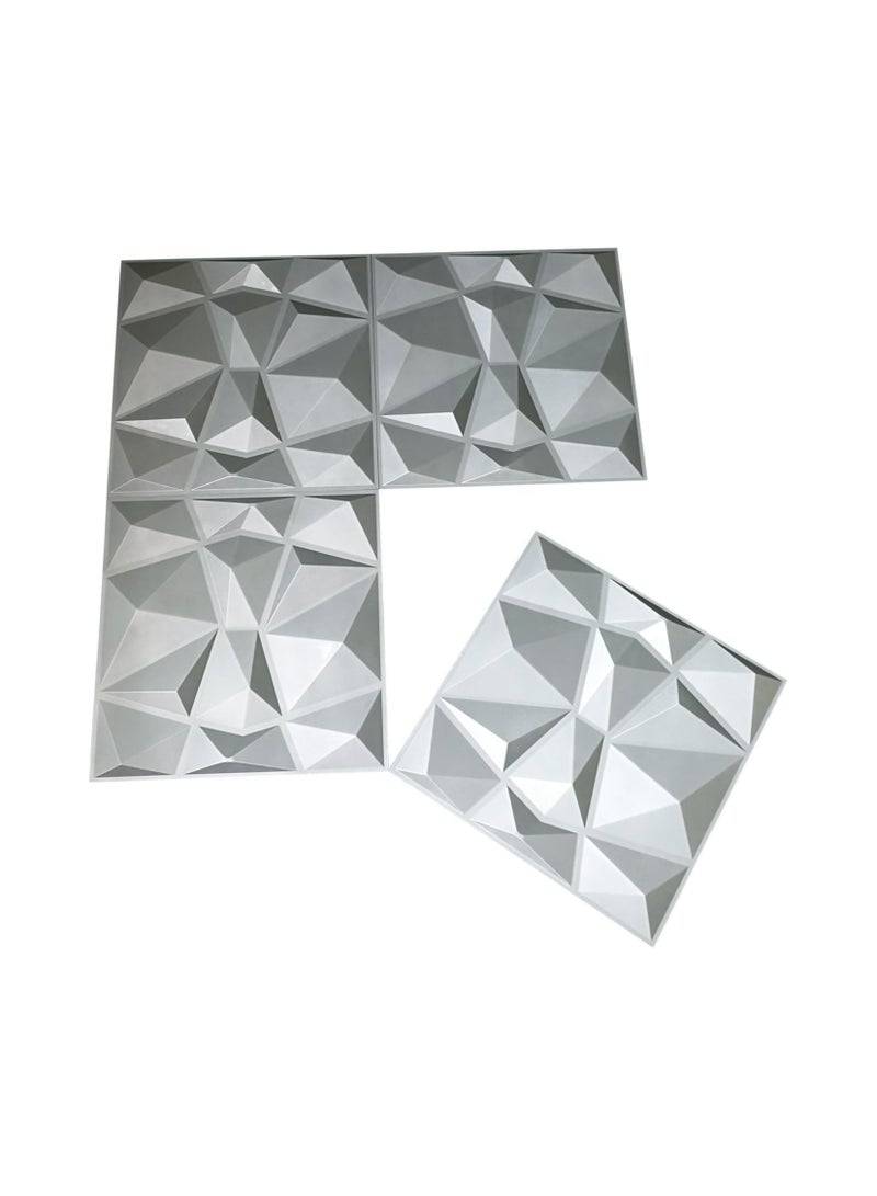 12 PCS 3D Wall Panels 3D Diamond Texture Wall Panels PVC Wallpaper Panels Wall Decoration Covering 50x50cm Silve