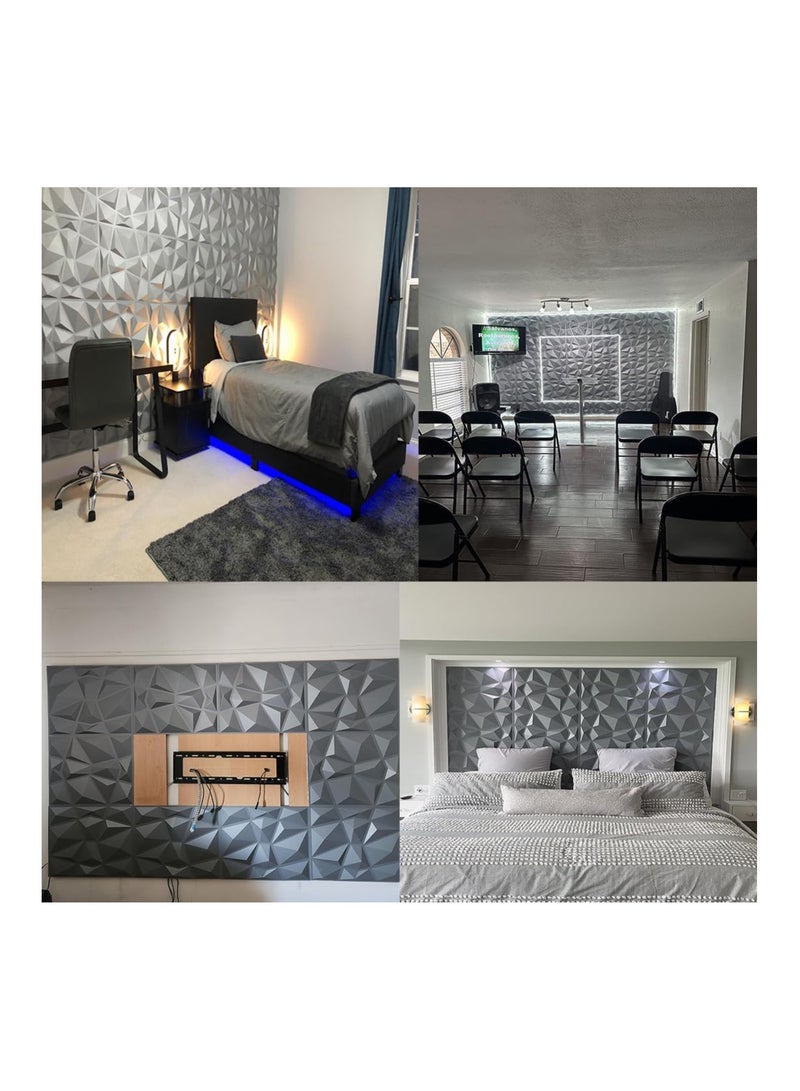 12 PCS 3D Wall Panels 3D Diamond Texture Wall Panels PVC Wallpaper Panels Wall Decoration Covering 50x50cm Silve