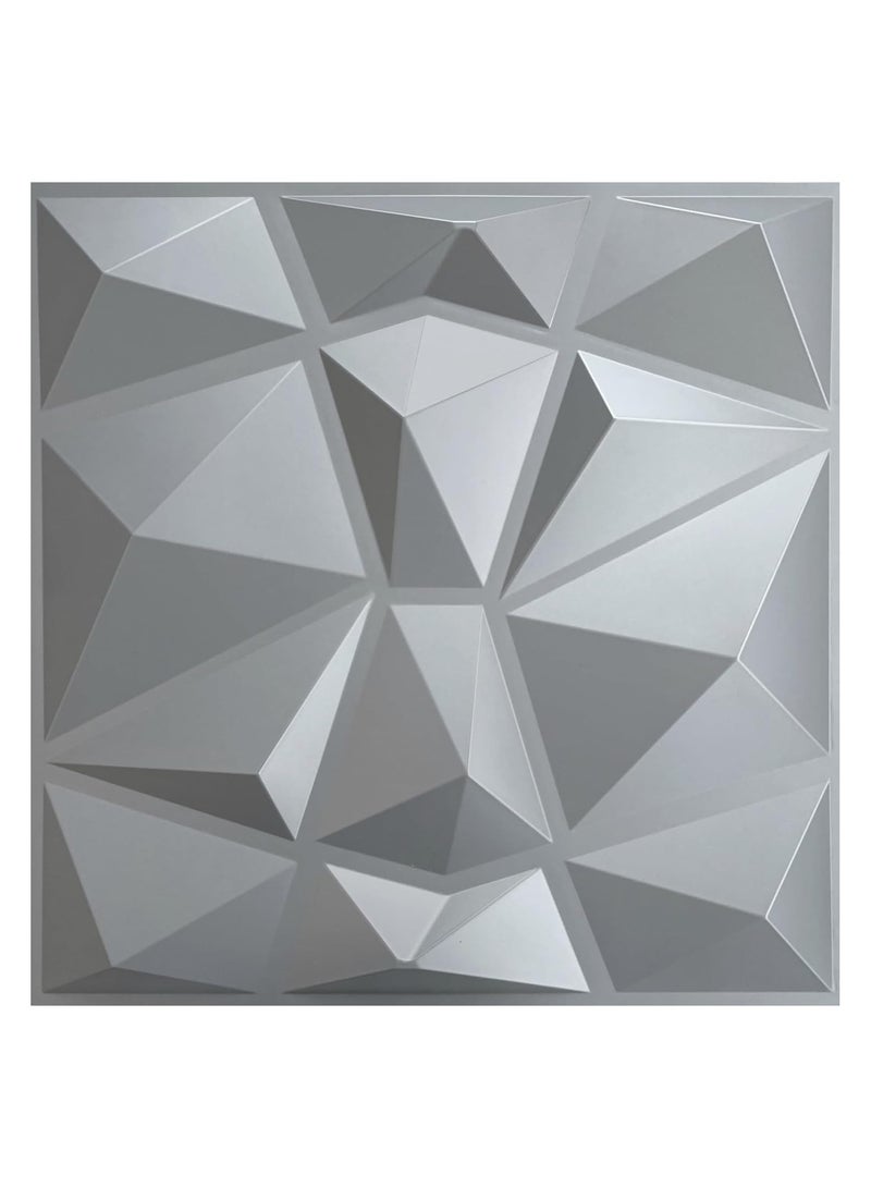 12 PCS 3D Wall Panels 3D Diamond Texture Wall Panels PVC Wallpaper Panels Wall Decoration Covering 50x50cm Silve