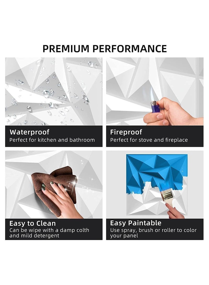 12 PCS 3D Wall Panels 3D Diamond Texture Wall Panels PVC Wallpaper Panels Wall Decoration Covering 50x50cm Silve