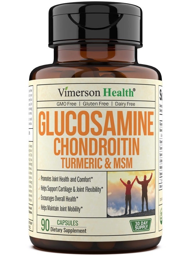 Glucosamine Chondroitin MSM Turmeric Boswellia - Joint Support Supplement. Antioxidant Properties Occasional Discomfort Relief for Back, Knees And Hands 90 Capsules