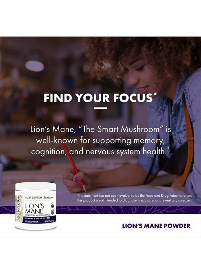 Lion's Mane Powder - Brain Health Support Supplement - Mushroom Supplement to Support Focus & Memory Function - Immune & Nervous System Support Supplement - 3.5 oz (66 Servings)*