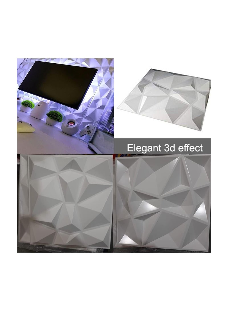 12 Pieces 3D Wall Panels, 3D Texture PVC Wallpaper, Diamond Design Decorative Wall Cover PVC Material Each 30x30cm White