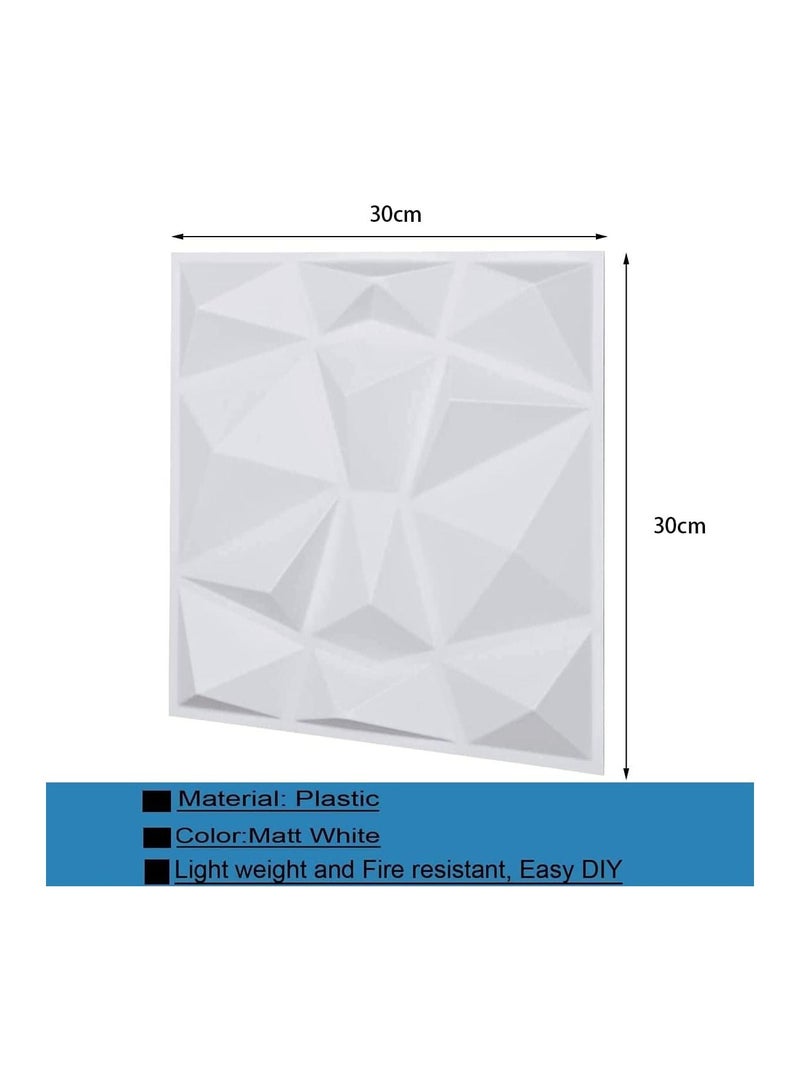 12 Pieces 3D Wall Panels, 3D Texture PVC Wallpaper, Diamond Design Decorative Wall Cover PVC Material Each 30x30cm White