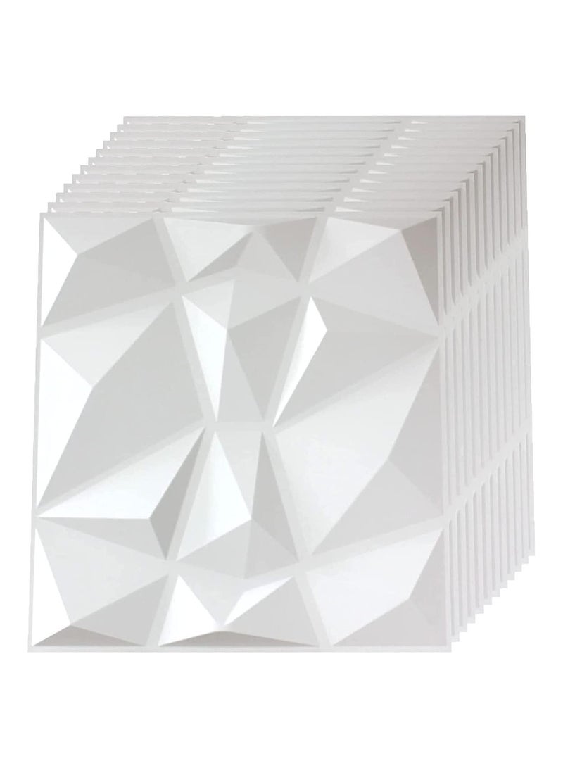 12 Pieces 3D Wall Panels, 3D Texture PVC Wallpaper, Diamond Design Decorative Wall Cover PVC Material Each 30x30cm White