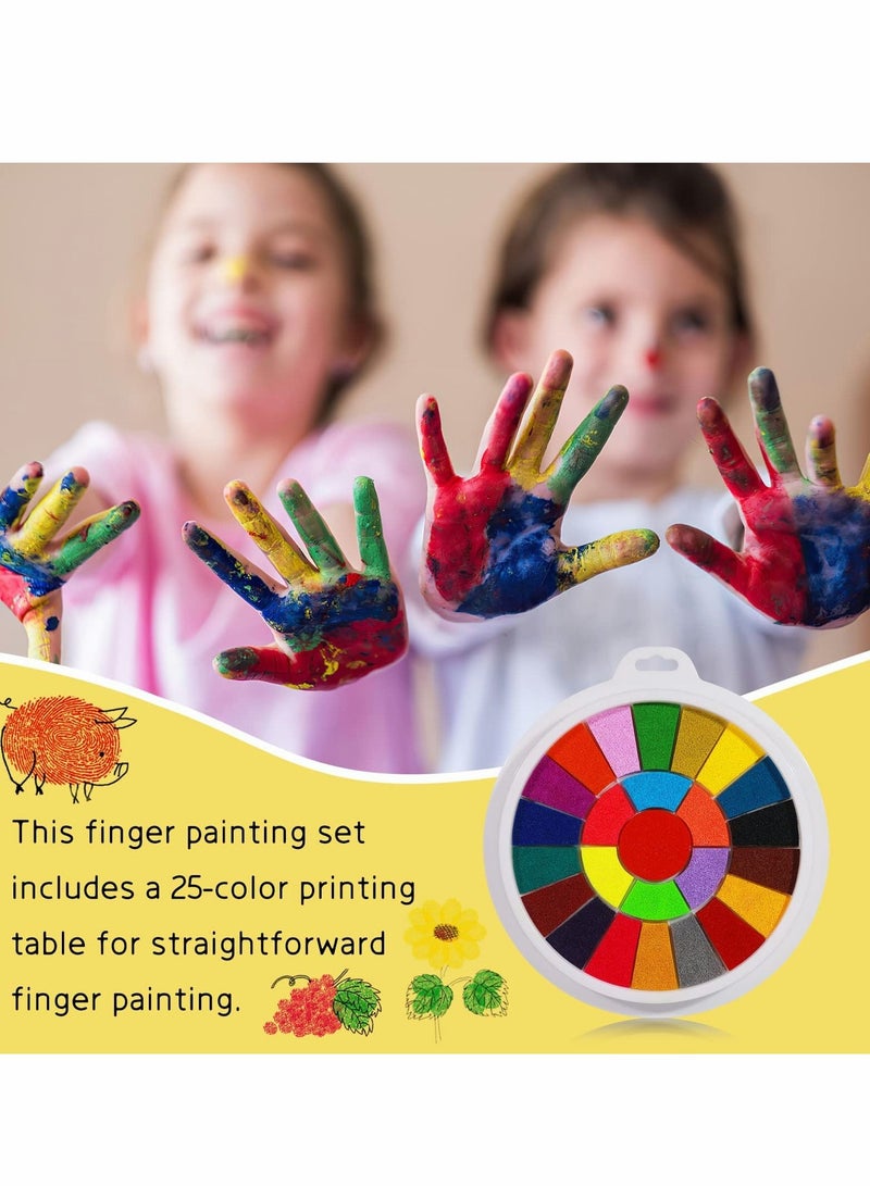 Finger Painting Kit, 12 Pattern Stamps 25 Color Printing Pads Washable Colors Easy to clean Non-toxic Children's Toys