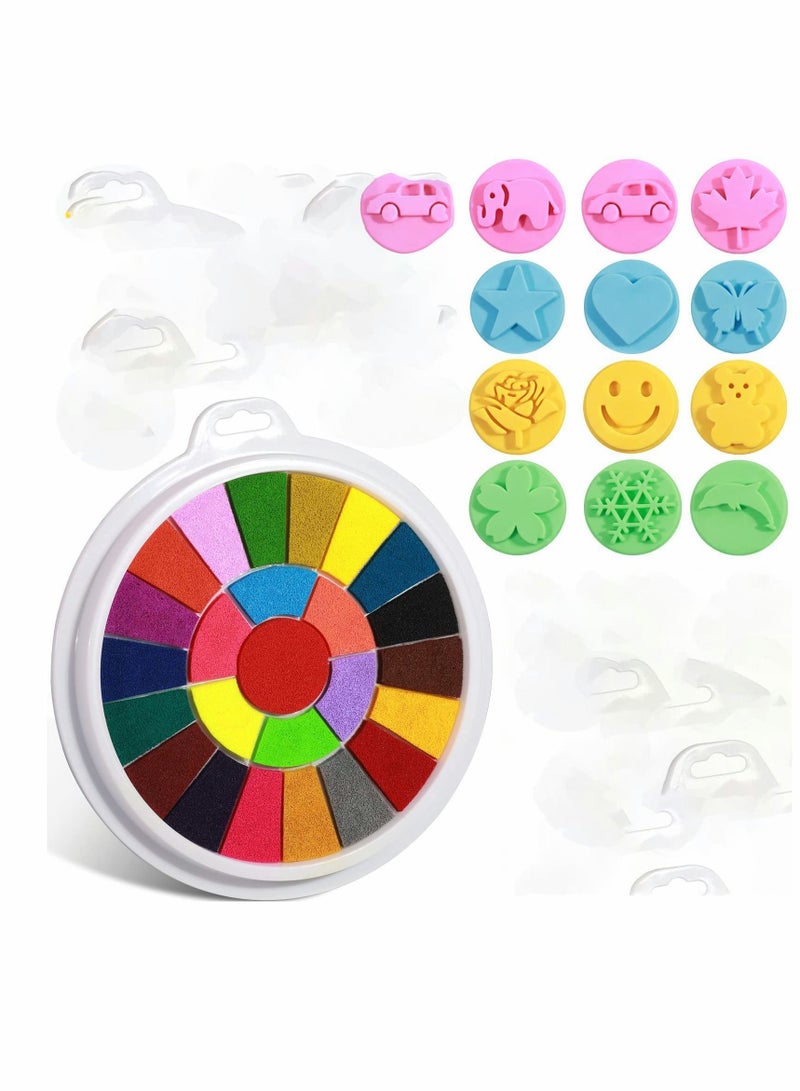 Finger Painting Kit, 12 Pattern Stamps 25 Color Printing Pads Washable Colors Easy to clean Non-toxic Children's Toys