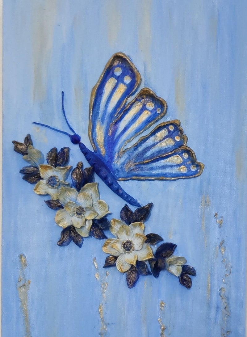 Canvas painting hand painted embossed butterfly wall hanging