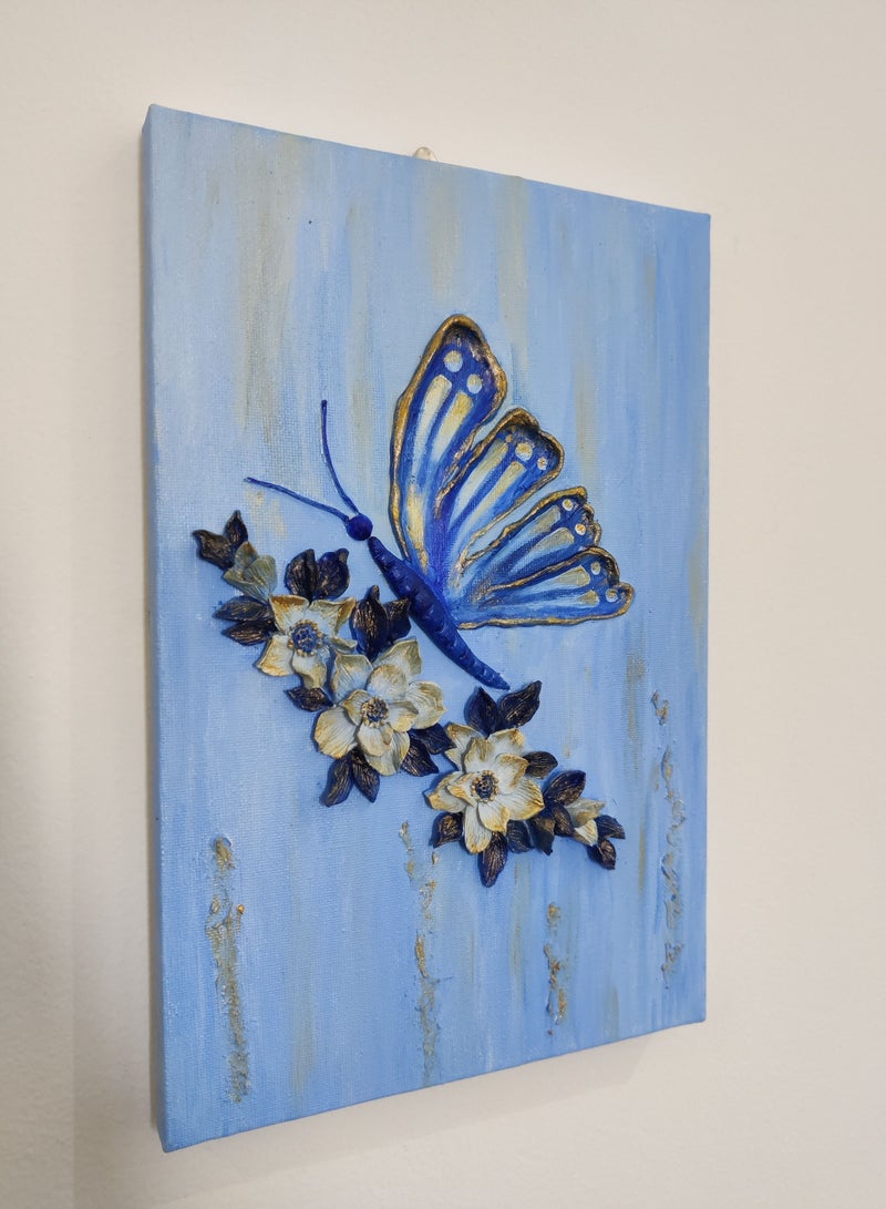 Canvas painting hand painted embossed butterfly wall hanging